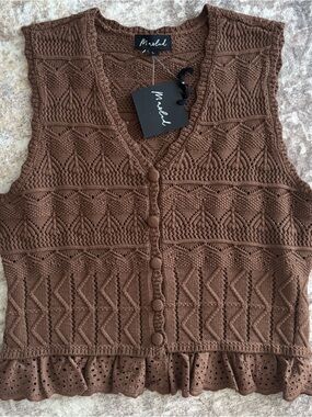Brown Knit Button-Front Women's Sweater Vest